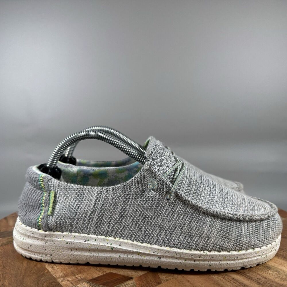 Youth Hey Dude Wendy Grey Stretch Cotton Slip On‎ Loafer Shoes Y3